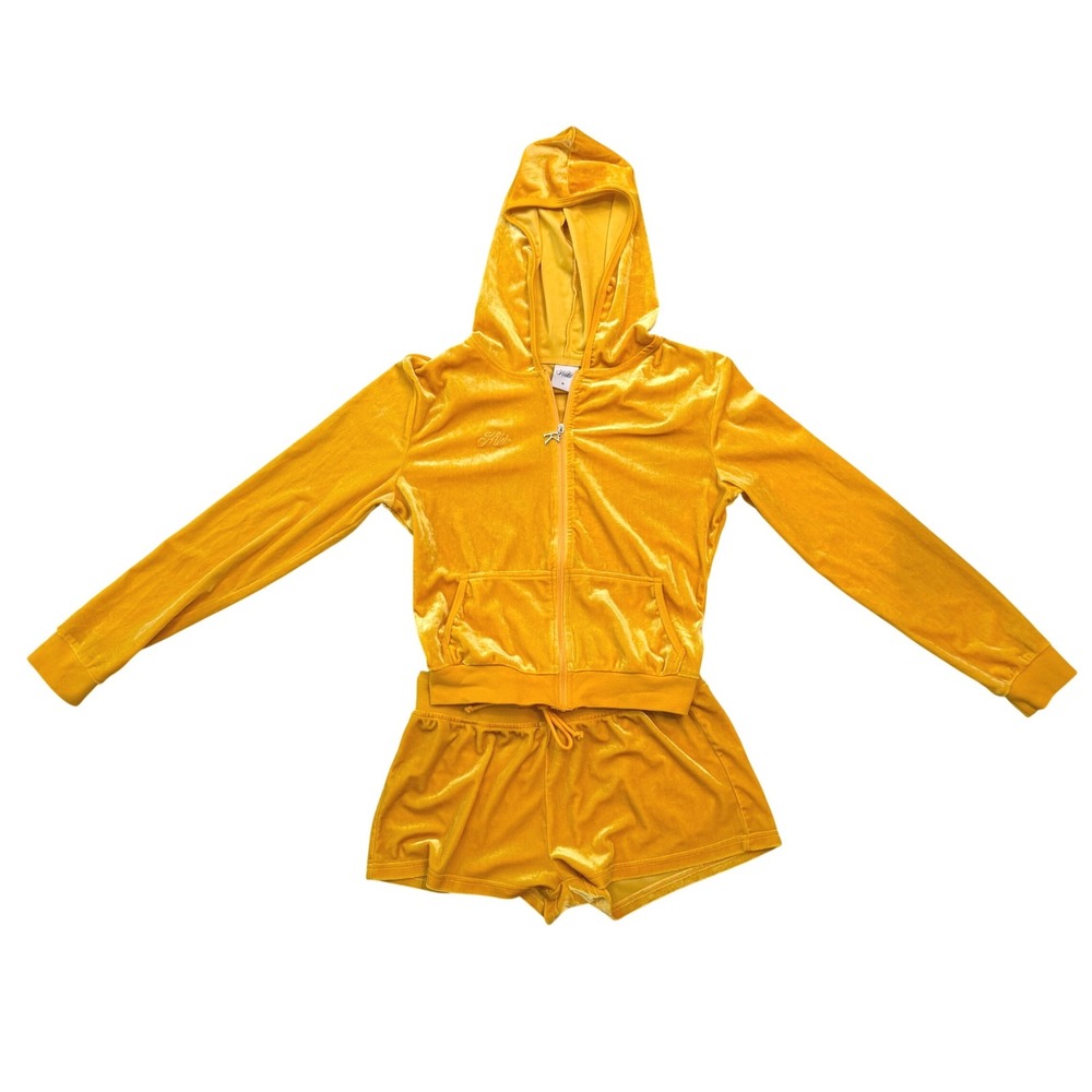 Y2K Kiki The Brand Marigold Velour 2-Piece Set Hoodie Shorts Juicy Era It Girl M